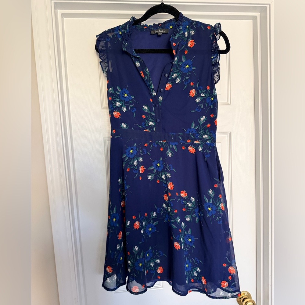 Lulu's Navy Floral Dress with Multicolor Blooms